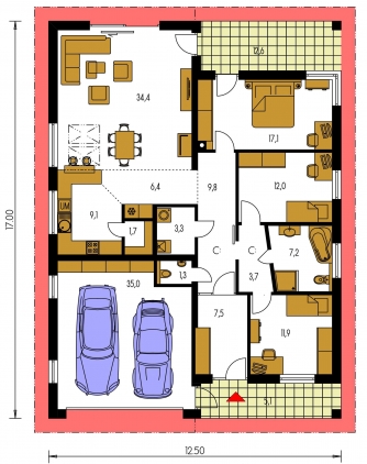 Image miroir | Plan de sol du rez-de-chaussée - BUNGALOW 144